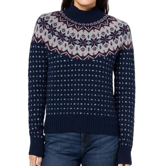 Brooks Brothers NWT Navy Fair Isle Mockneck Merino Wool Sweater